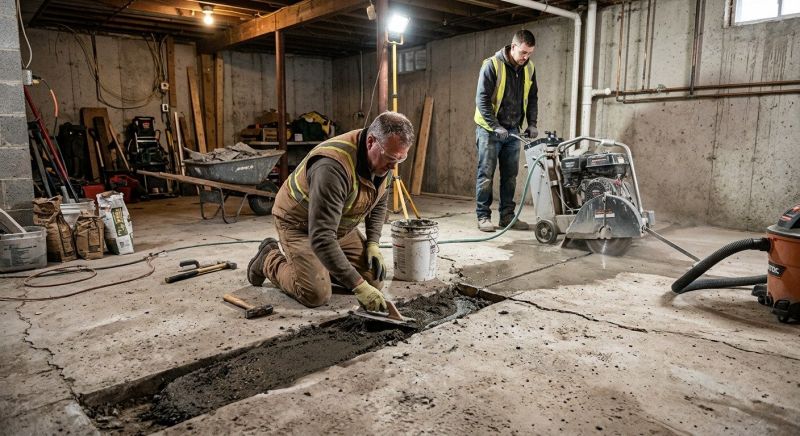 Cracked Basement Floor Repair in Brainerd, MN